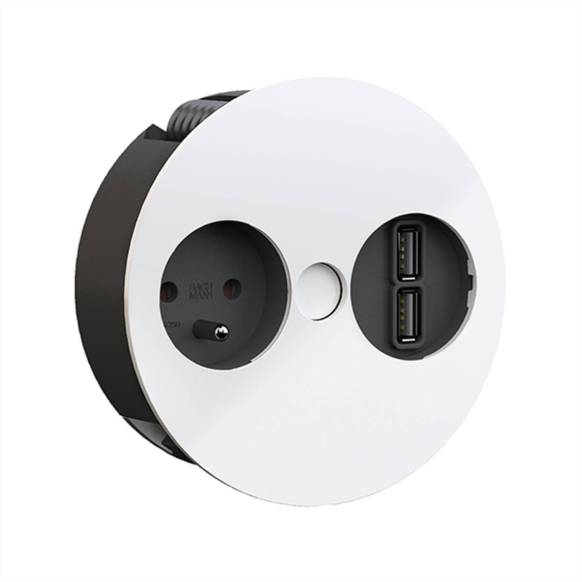 BACHMANN TWIST 1xUTE 1xUSB Charger Strom 2,0m AEH,RAL9010 30GE Steckdosenleisten