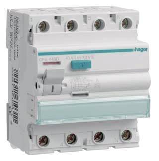 Hager Fi-Schalter 4polig 6kA 40A CPA440D 300mA Typ S selektiv Install.Baumaterial