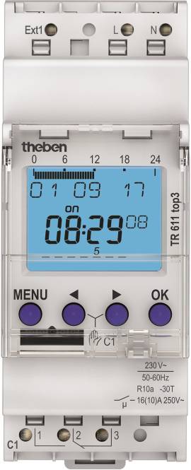 THEB Zeitschaltuhr digital TR611top3 24H/7T mit Gangreserve 2TE 1K 84SP Install.Baumaterial