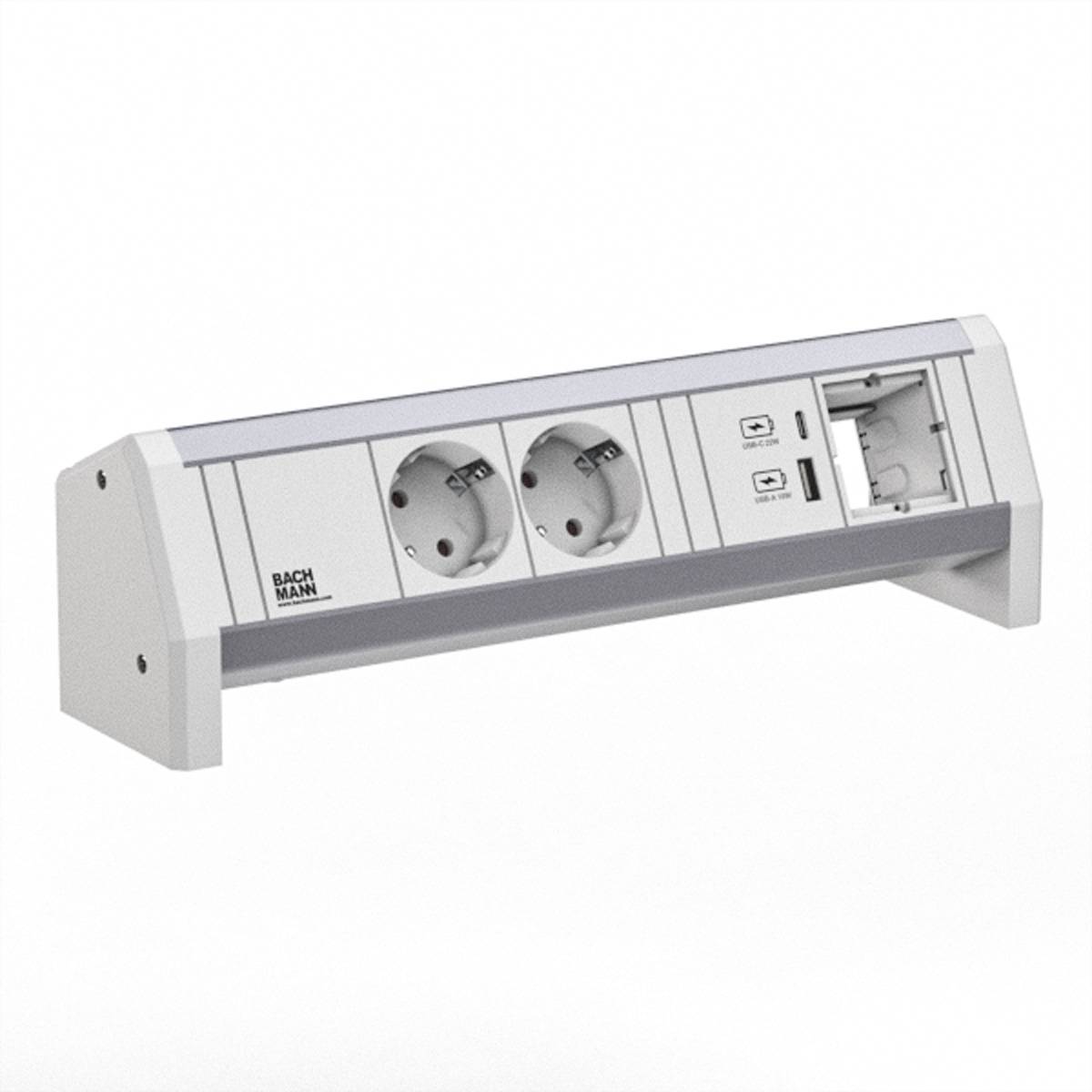 BACHMANN DESK 2xCEE7/3 1xUSB A/C 22W 1xCM GST18 RAL9010 Steckdosenleisten Aufbau-Anschlussfelder 1
