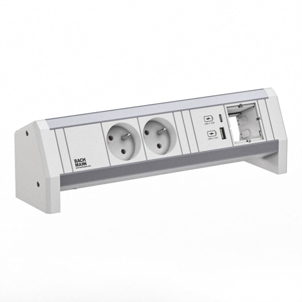 BACHMANN DESK 2xUTE 1xUSB A/C 22W 1xCM GST18 RAL9010 Steckdosenleisten Aufbau-Anschlussfelder 1