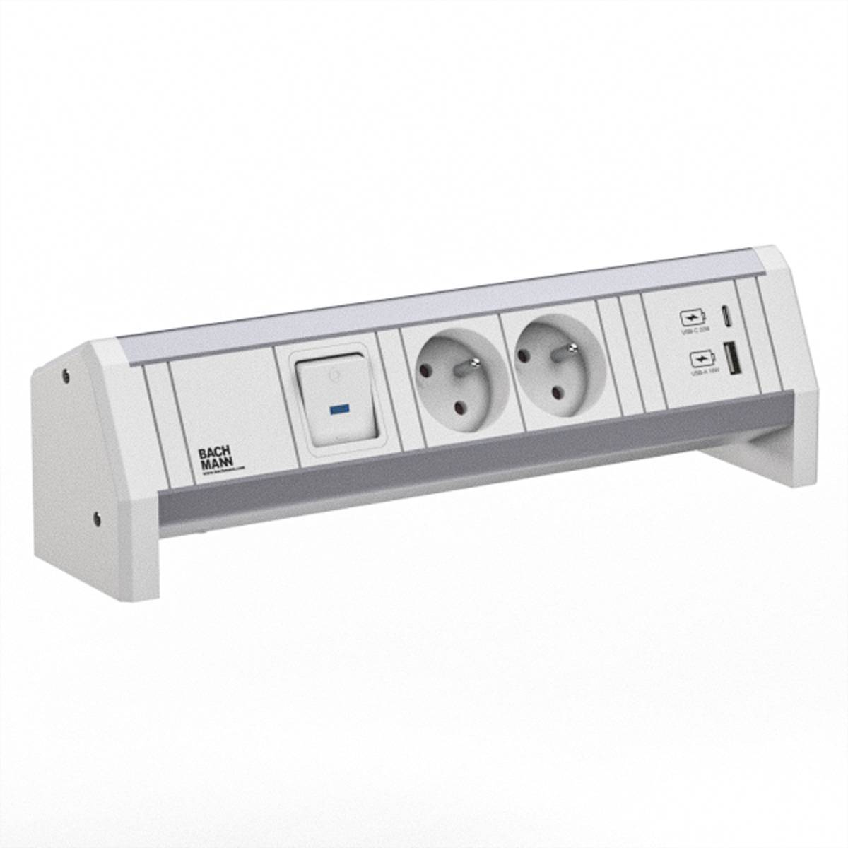 BACHMANN DESK 2xUTE 1xUSB A/C 22W 1xSchalter GST18 RAL9010 Steckdosenleisten Aufbau-Anschlussfelder