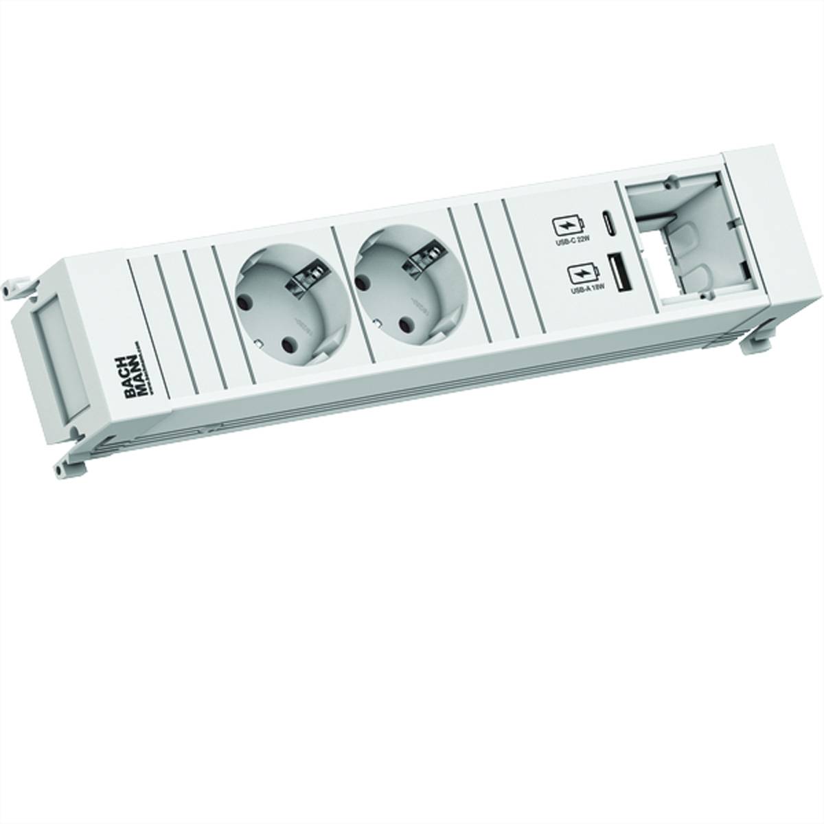 BACHMANN POWER FRAME 2xCEE7/3 1xCM 1xUSB A/C 22W 0,2m GST18 ws Steckdosenleisten