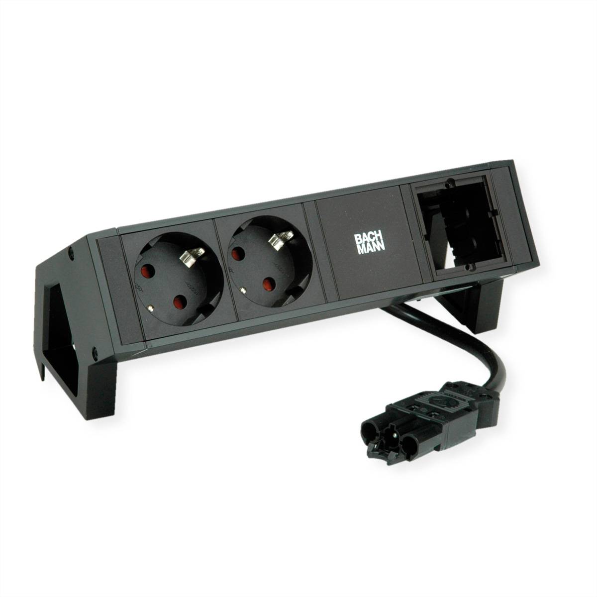 BACHMANN DESK2 2xCEE7/3 1xCM 0,2m GST18 RAL9005 Steckdosenleisten Aufbau-Anschlussfelder DESK 2