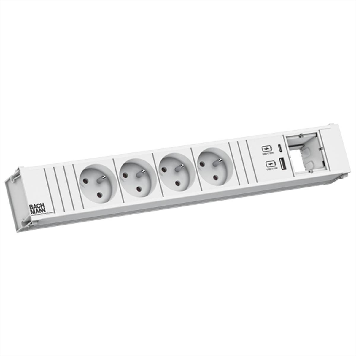 BACHMANN CONI 4xUTE 1xUSB A/C 22W 1xCM 0,2m GST18 RAL9010 Steckdosenleisten Einbau-Anschlussfelder