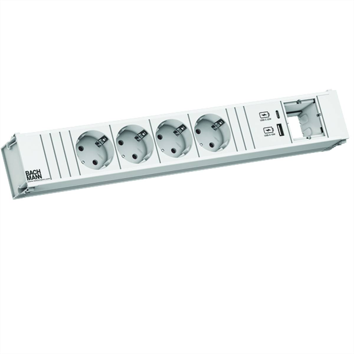 BACHMANN CONI 4xCEE7/3 1xUSB A/C 22W 1xCM 0,2m GST18 RAL9010 Steckdosenleisten
