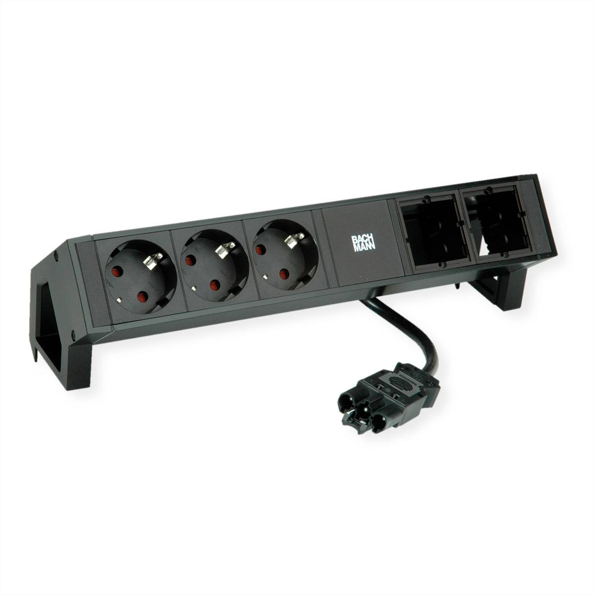 BACHMANN DESK2 3xCEE7/3 2xCM Strom 0,2m GST18 RAL9005 Steckdosenleisten Aufbau-Anschlussfelder DESK