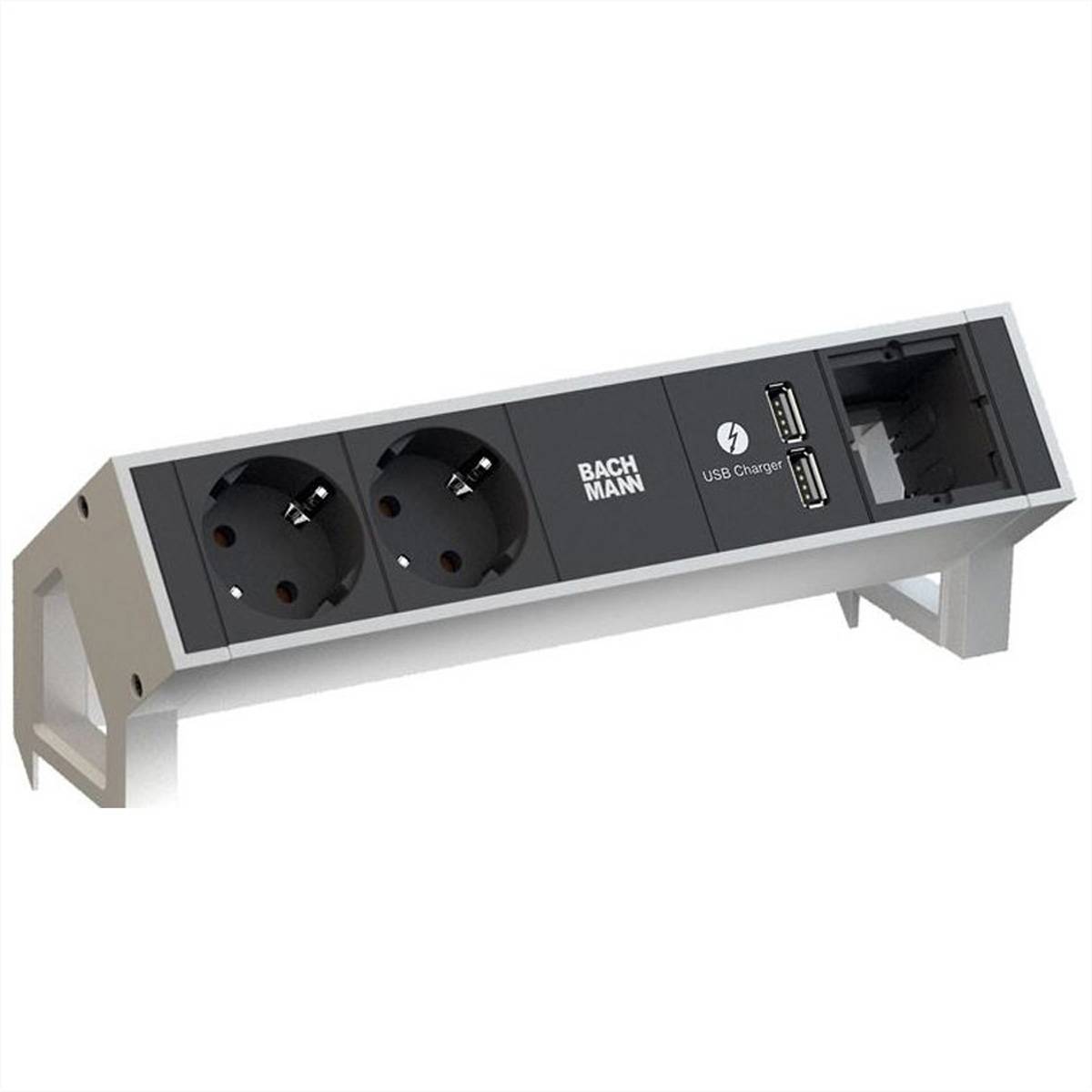 BACHMANN DESK2 2x Schutzkontakt 1x USB-Charger 1x ABD, GST18 Inox Steckdosenleisten DESK 2