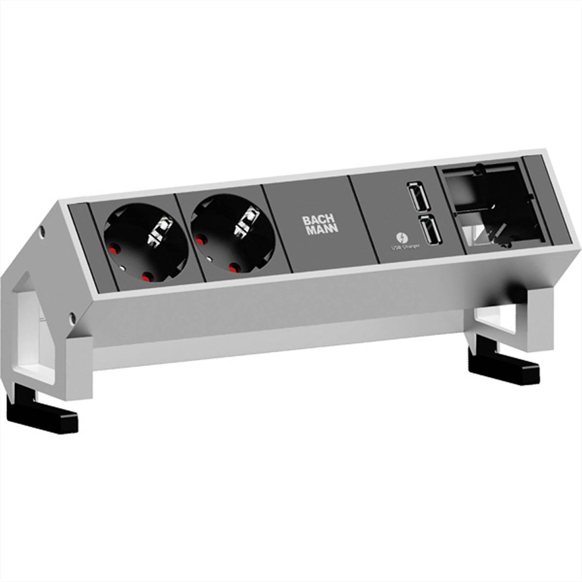 BACHMANN DESK2 2x Schutzkontakt 1x USB-Charger 1x ABD GST18, weiÃŸ Steckdosenleisten DESK 2