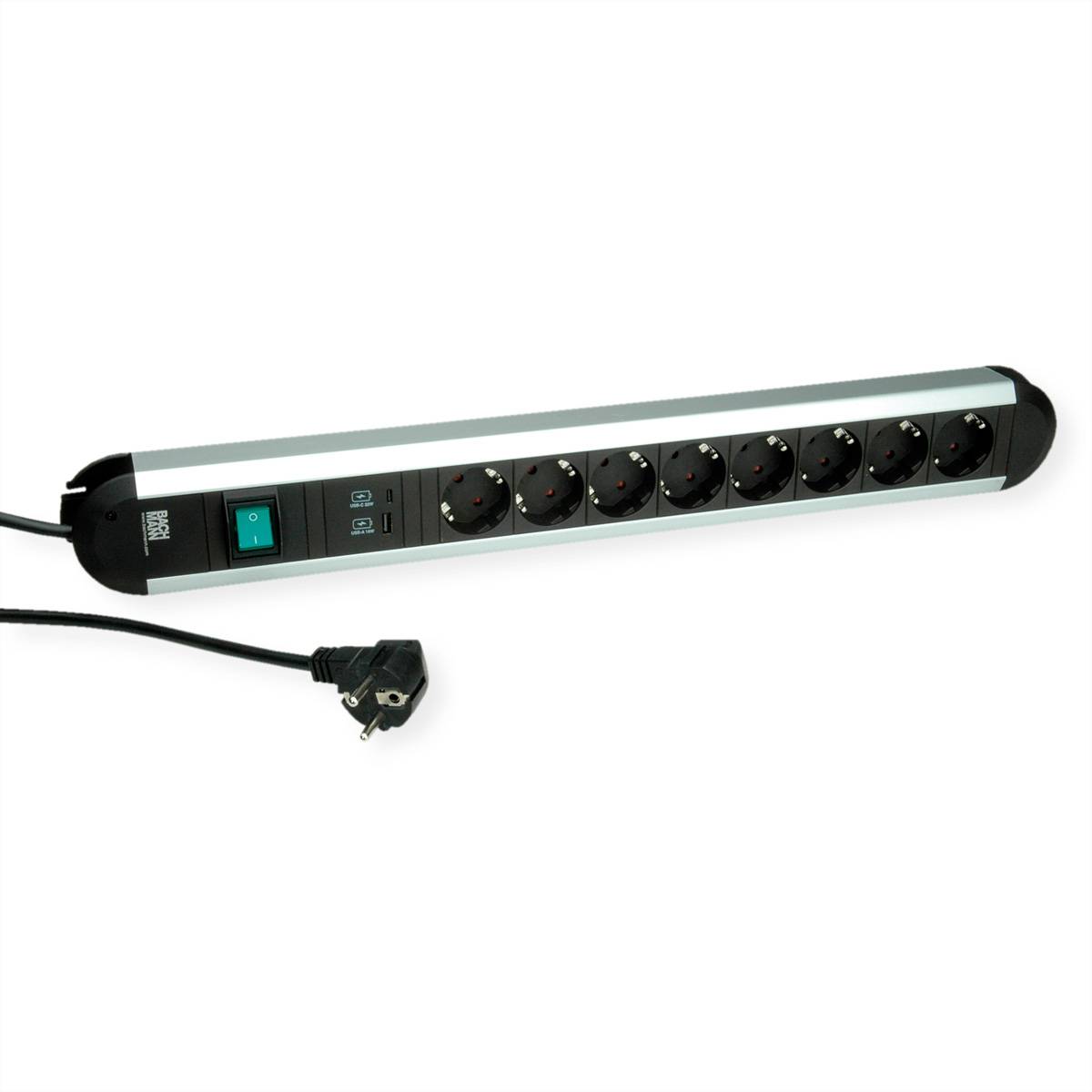 BACHMANN PRIMO 8xCEE7/3 1xUSB A&amp,C 22W 1xSchalter Strom 2,0m CEE7/7 Steckdosenleisten