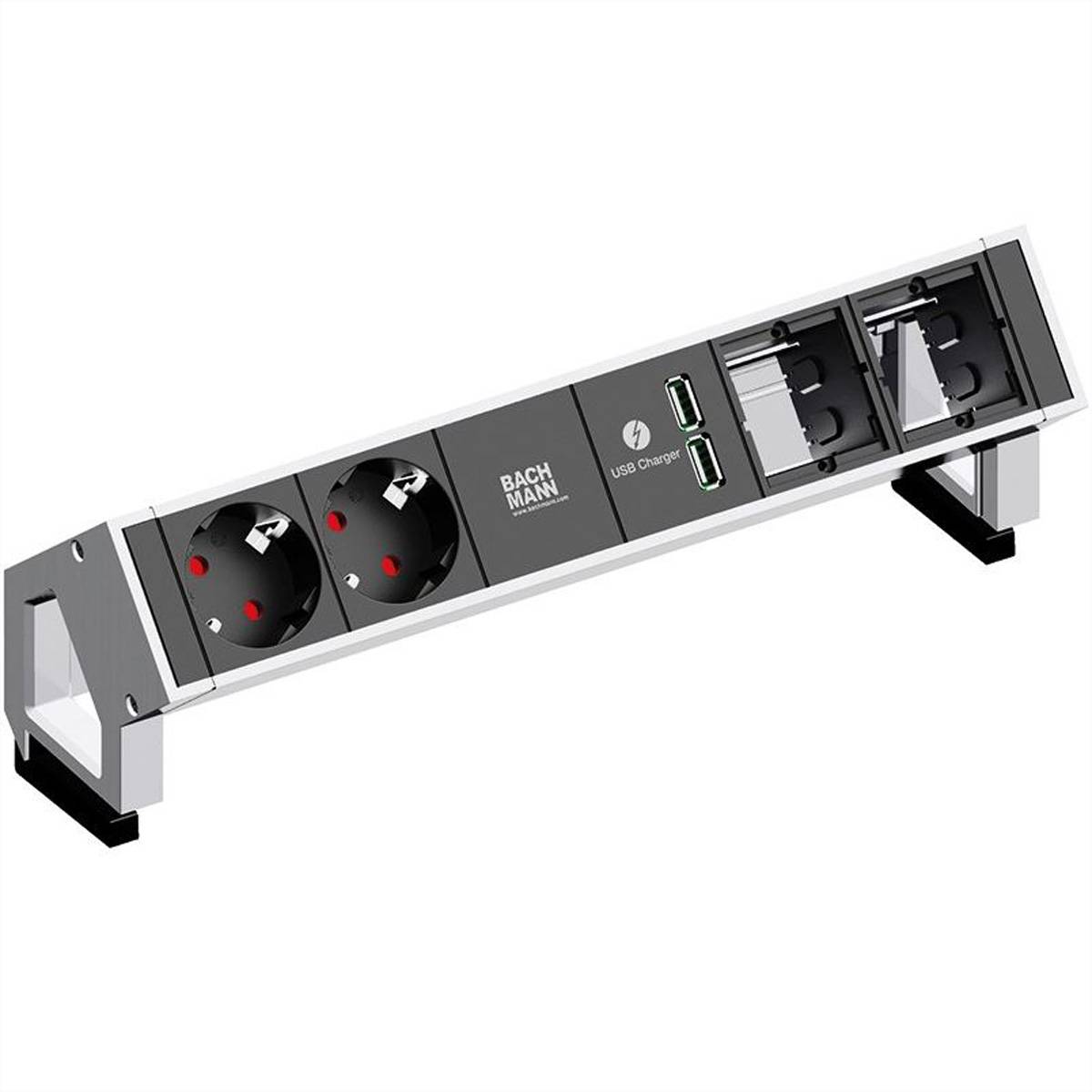 BACHMANN DESK2 2x Schutzkontakt 2x ABD 1x USB Charger GST18, weiÃŸ Steckdosenleisten DESK 2