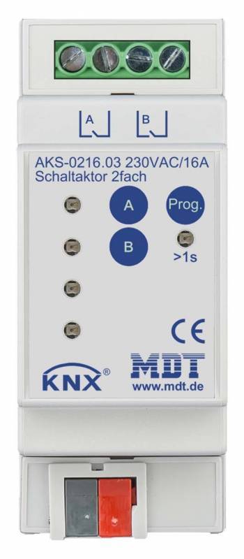 MDT AKS-0216.03 Schaltaktor 2fach 2TE REG 16A 230VAC C-Last Standard Install.Baumaterial KNX