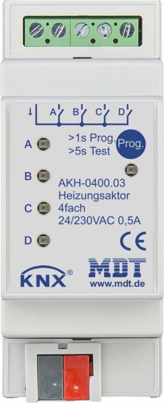 MDT AKH-0400.03 Heizungsaktor 4fach 2TE REG 24-230VAC Install.Baumaterial Schaltermat/Geb.Steu KNX