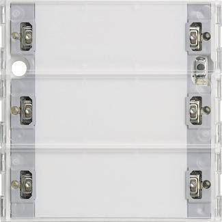 Ein Kunststoffgehäuse mit drei vertikalen Schlitzen, jeweils mit einer Metallvorrichtung in der Mitte. Der Hintergrund ist eine einfache weiße Oberfläche.