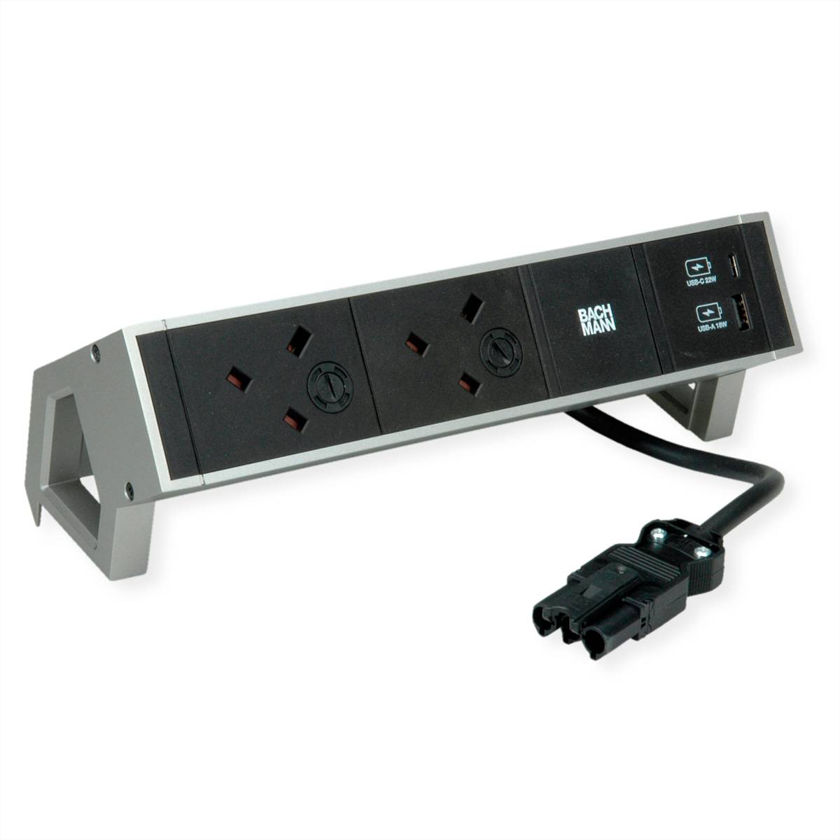 BACHMANN DESK2 2xUK 1xUSB A/C 22W, 0,2m GST18 INOX United Kingdom Steckdosenleisten Steckdosenleiste