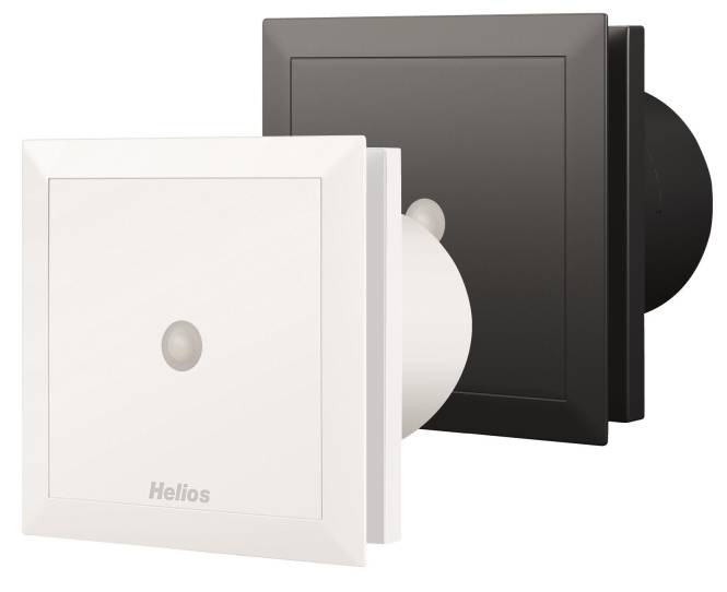 Wandmontierte Ventilatoren mit sauberen, minimalistischen Designs in Weiß und Schwarz, mit der Bezeichnung 