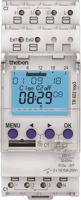 THEB Zeitschaltuhr digital TR622top3 24H/7T mit Gangreserve 2TE 2K 84SP Install.Baumaterial