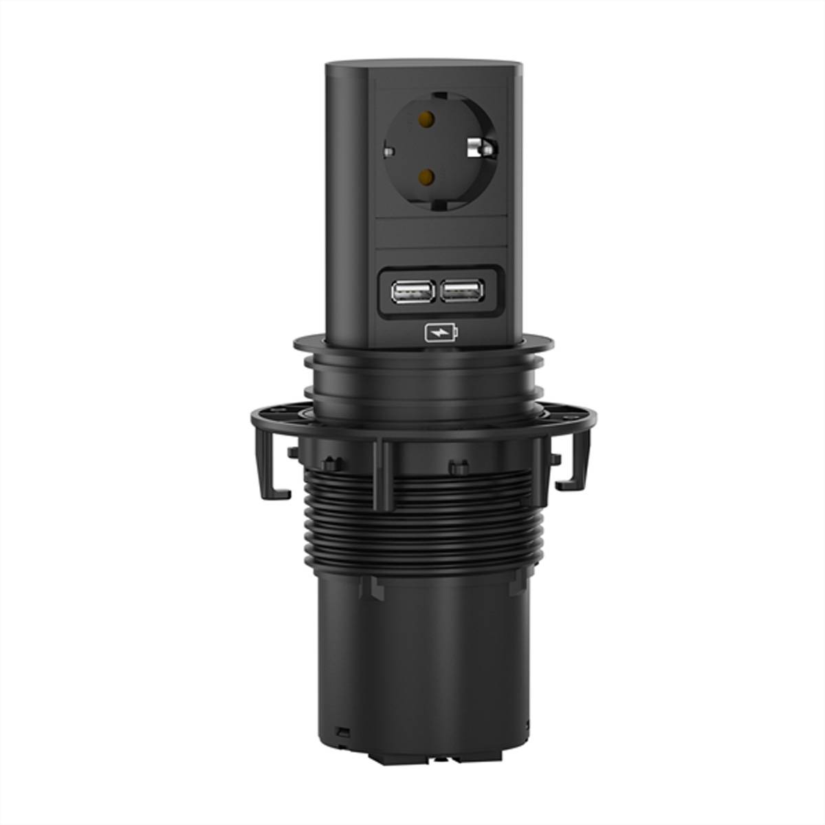 BACHMANN ELEVATOR 1xCEE7/3 1xUSB Charger 2,0m AEH RAL9005 Steckdosenleisten Einbau-Anschlussfelder