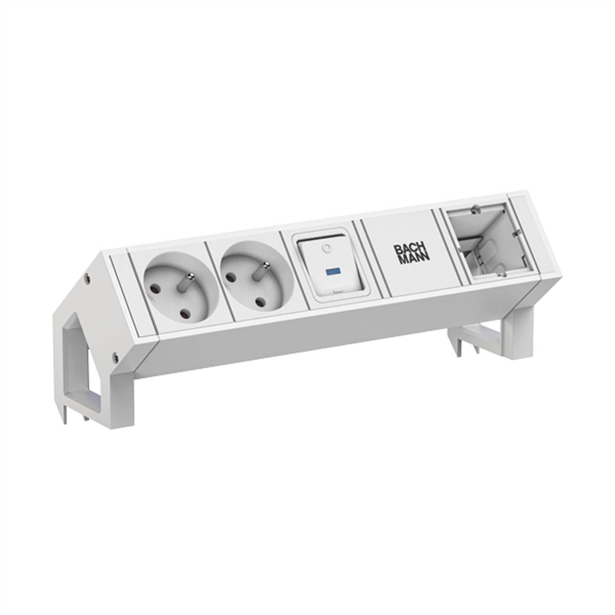 BACHMANN DESK2 white 2xUTE 1xSchalter 1xCM 0,2m GST18 RAL9010 Steckdosenleisten DESK 2