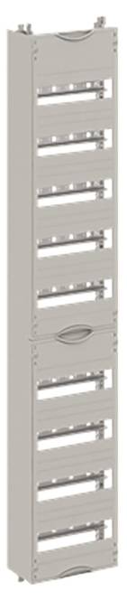 Ein moderner, rechteckiger Konvektionsheizkörper mit belüftetem Gitter vorne und einem horizontalen Griff in der Mitte.