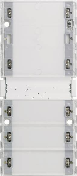 Ein transparentes, rechteckiges Kunststoffgehäuse mit vier Schrauben an den Ecken, wahrscheinlich zur Gehäusung von elektronischen Komponenten verwendet.