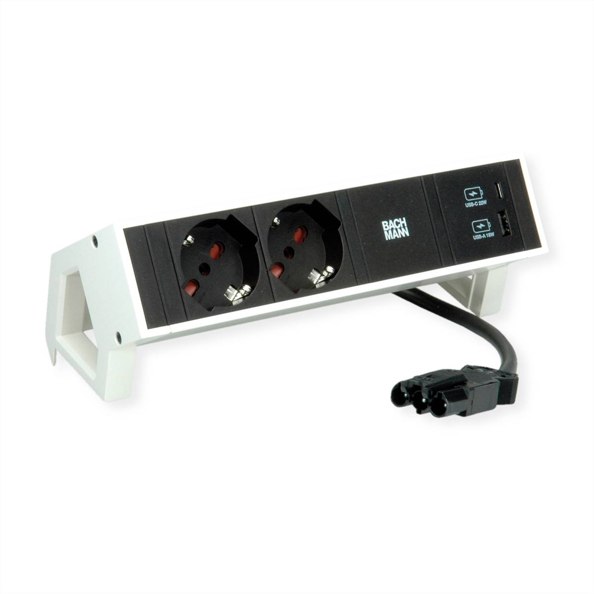 BACHMANN DESK2 2xP40 1xUSB A/C 22W, 0,2m GST18 RAL9010 Italia Steckdosenleisten Steckdosenleiste