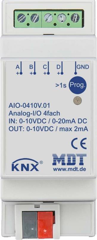 MDT AIO-0410V.01 Schaltaktor 4fach 2TE REG 0-10V Ein-/Ausgang umschaltbar Install.Baumaterial KNX