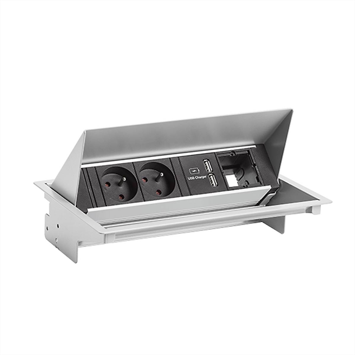 BACHMANN CONEO SET 2xUTE 1xUSB Charger 1xCM 0,2m GST18 weissaluminium Steckdosenleisten