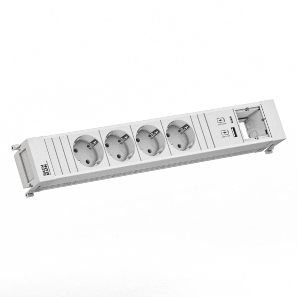 BACHMANN POWER FRAME 4xCEE7/3 1xCM 1xUSB A/C 22W 0,2m RAL9010 Steckdosenleisten
