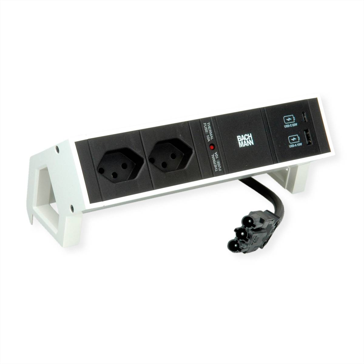 BACHMANN DESK2 2xCH 1xUSB A/C 22W, 0,2m GST18 RAL9010 Schweiz Steckdosenleisten Steckdosenleiste