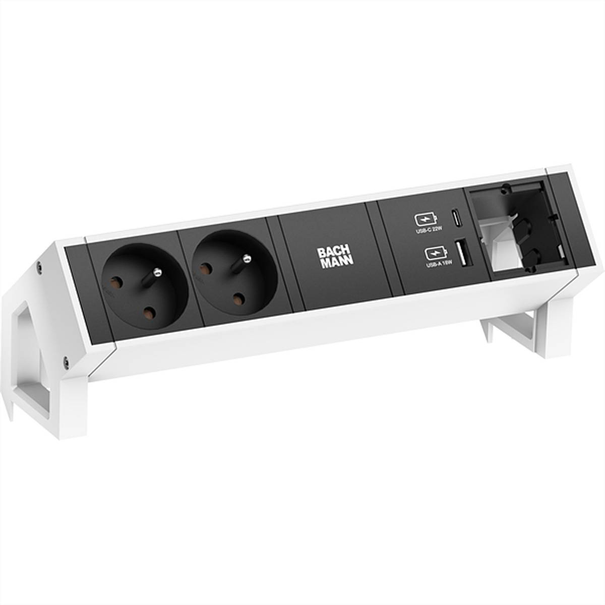 BACHMANN DESK2 2xUTE 1xUSB A/C 22W 1xCM 0,2m GST18 RAL9010 Steckdosenleisten Aufbau-Anschlussfelder