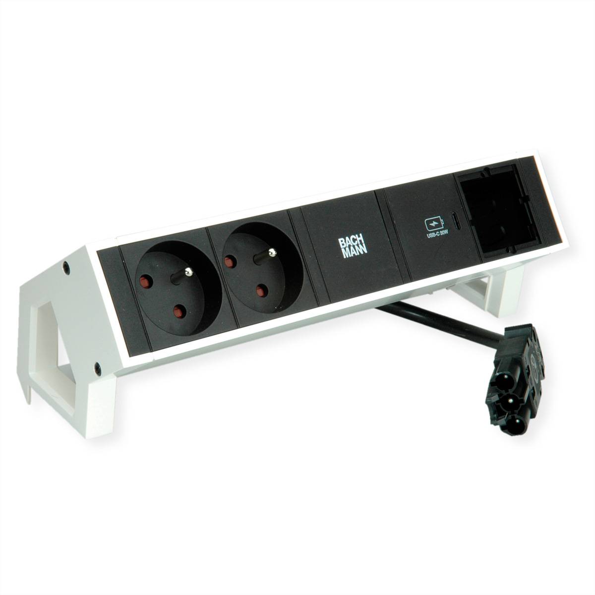 BACHMANN DESK2 2xUTE 1xUSB C 30W 1xCM 0,2m GST18 RAL9010 Steckdosenleisten Aufbau-Anschlussfelder 2