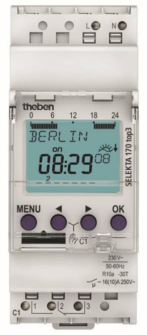 THEB Zeitschaltuhr digital SEL170top3 Astro 24H/7T mit Gangreserve 1K Install.Baumaterial