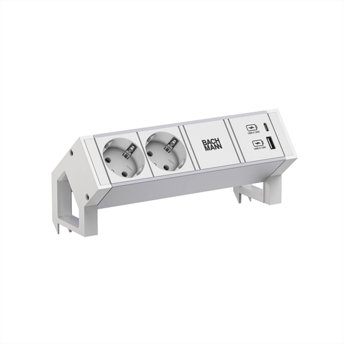 BACHMANN DESK2 ALU WHITE 2xCEE7/3 1xUSB A/C 22W 0,2m GST18 Steckdosenleisten Aufbau-Anschlussfelder