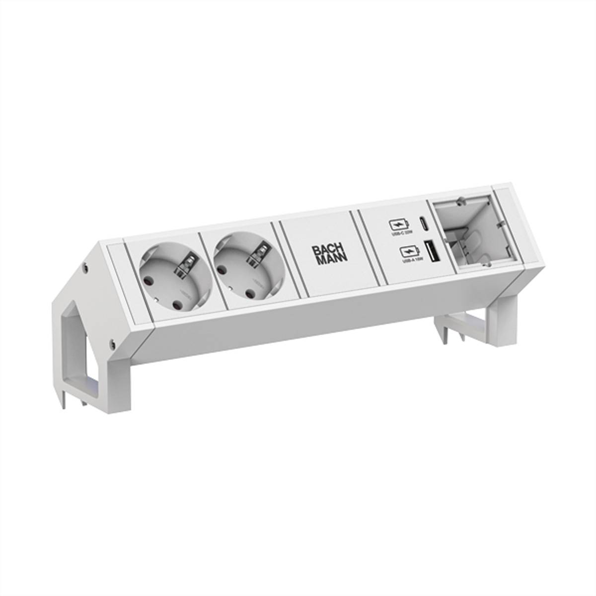 BACHMANN DESK2 white 2xCEE7/3 1xCM 1xUSB A/C 22W 0,2m GST18 Steckdosenleisten Aufbau-Anschlussfelder