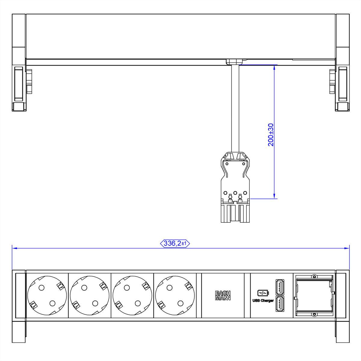 BACHMANN DESK2 4x Schutzkontakt 1x USB-Charger, Aluminium Steckdosenleisten Aufbau-Anschlussfelder 2