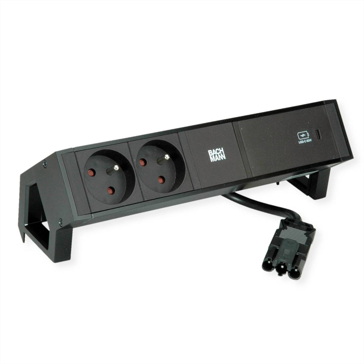 BACHMANN DESK2 2xUTE 1xUSB C 60W 0,2m GST18 RAL9005 Steckdosenleisten Aufbau-Anschlussfelder DESK 2