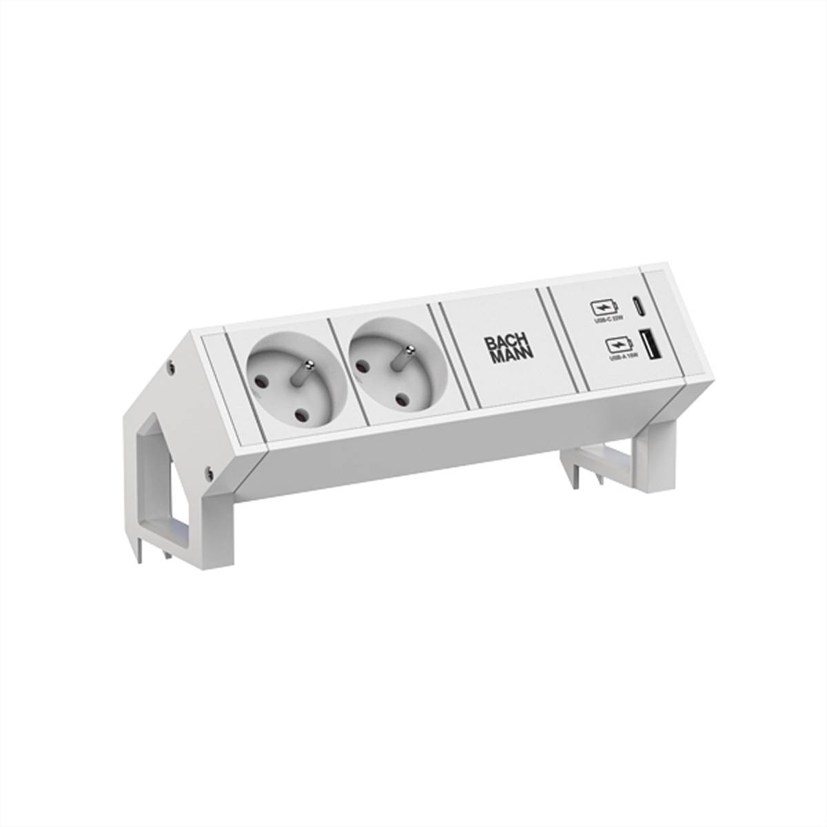 BACHMANN DESK2 white 2xUTE 1xUSB A/C 22W 0,2m GST18 Steckdosenleisten Aufbau-Anschlussfelder DESK 2