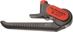 Ein schwarzer Spazierstock mit gebogenem rot und grauem Griff an der Oberseite. Die Oberseite hat eine strukturierte Griffoberfläche für zusätzlichen Komfort.