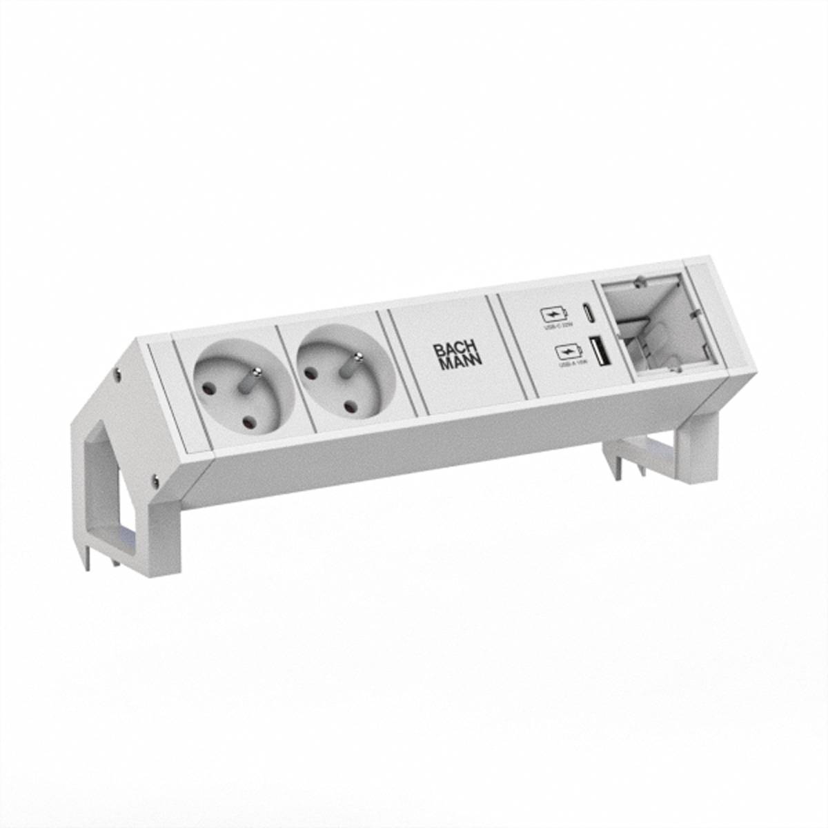 BACHMANN DESK2 white 2xUTE 1xCM 1xUSB A/C 22W 0,2m GST18 Steckdosenleisten Aufbau-Anschlussfelder 2