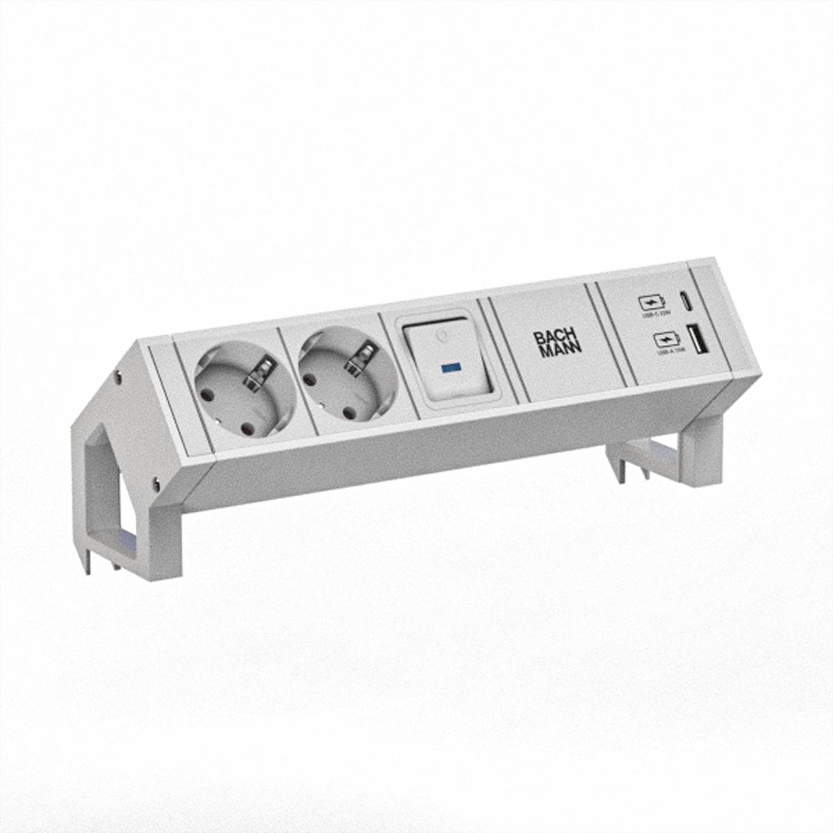 BACHMANN DESK2 white 2xCEE7/3 1xUSB A/C 22W 0,2m GST18 Steckdosenleisten Aufbau-Anschlussfelder DESK