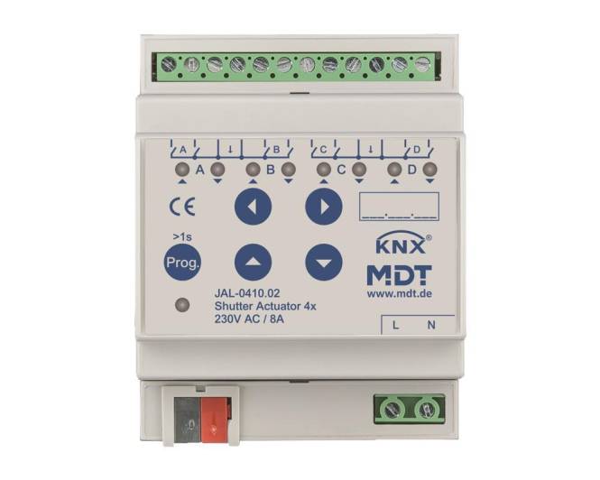 MDT JAL-0410.02 Jalousieaktor 4fach 4TE REG 10A 230VAC Install.Baumaterial Schaltermat/Geb.Steu KNX