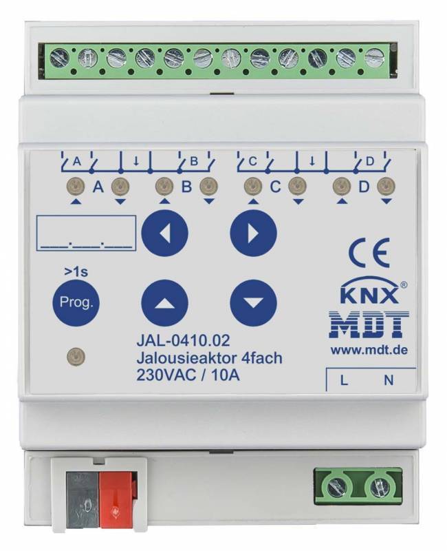 MDT JAL-0410.02 Jalousieaktor 4fach 4TE REG 10A 230VAC Install.Baumaterial Schaltermat/Geb.Steu KNX