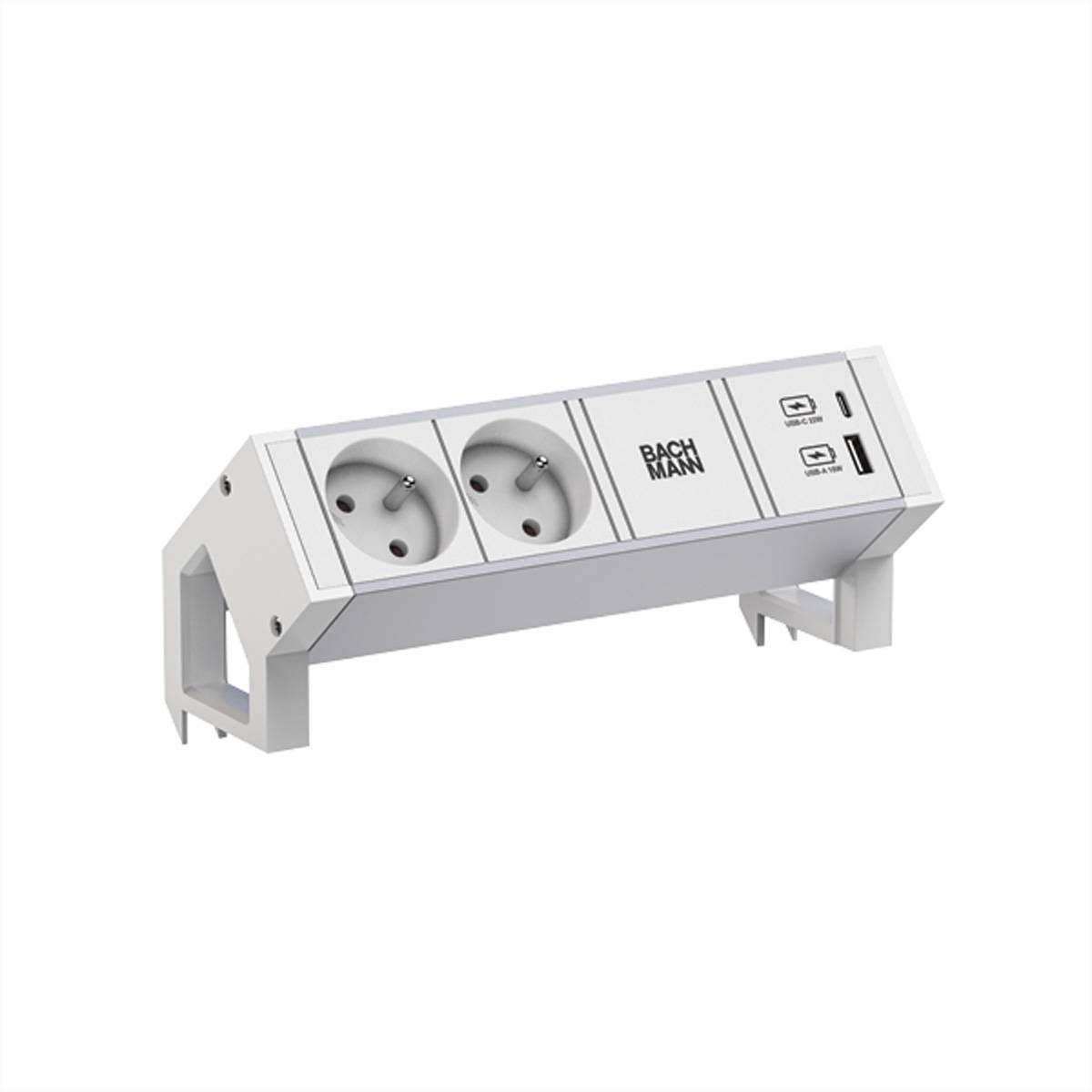 BACHMANN DESK2 ALU WHITE 2xUTE 1xUSB A/C 22W 0,2m GST18 Steckdosenleisten Aufbau-Anschlussfelder 2