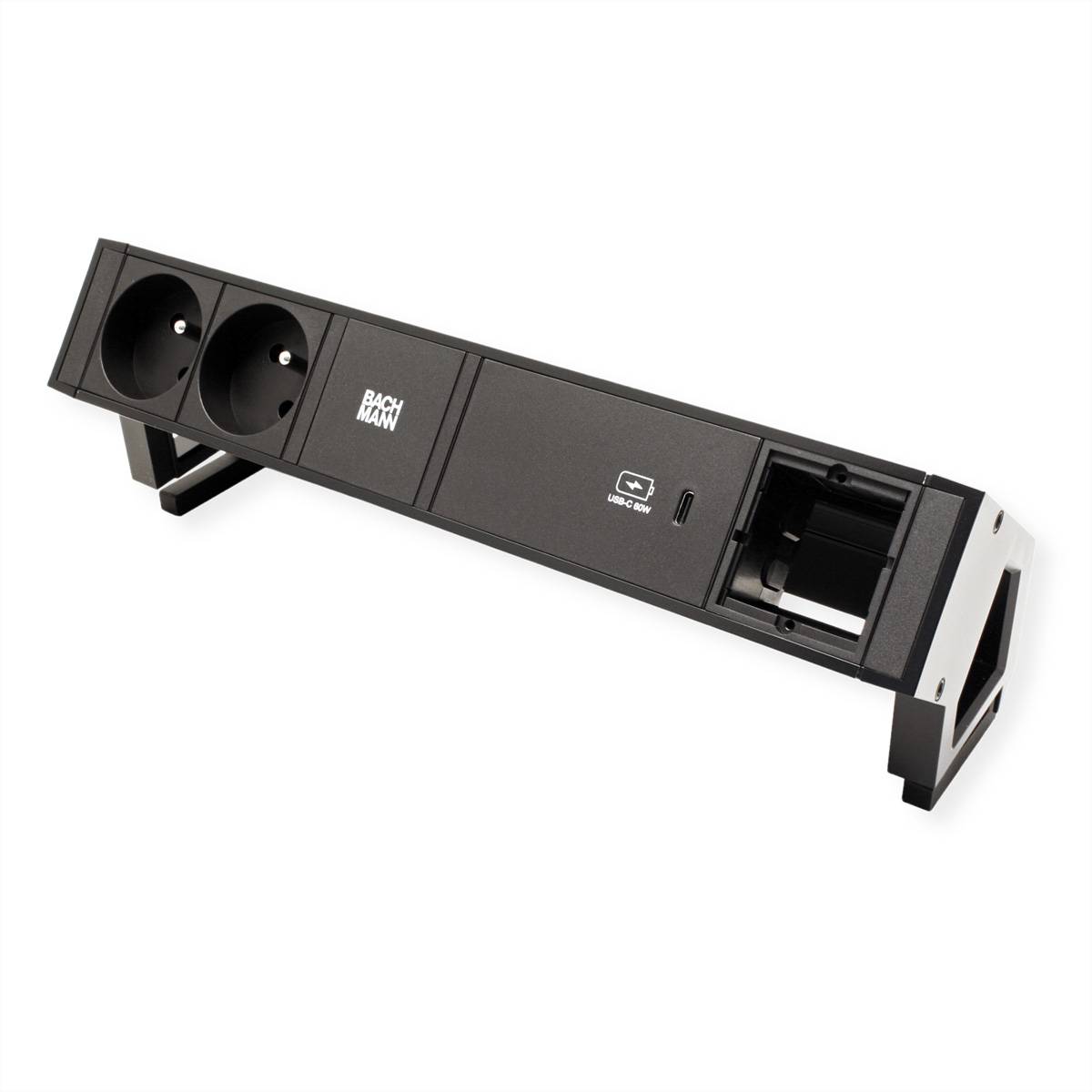 BACHMANN DESK2 2xUTE 1xUSB C 60W 1xCM 0,2m GST18 RAL9005 Steckdosenleisten Aufbau-Anschlussfelder 2