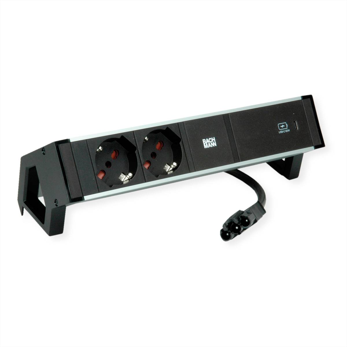 BACHMANN DESK2 ALU BLACK 2xP40, 1xUSBC 60W 0,2m GST18 Italia Steckdosenleisten Steckdosenleiste