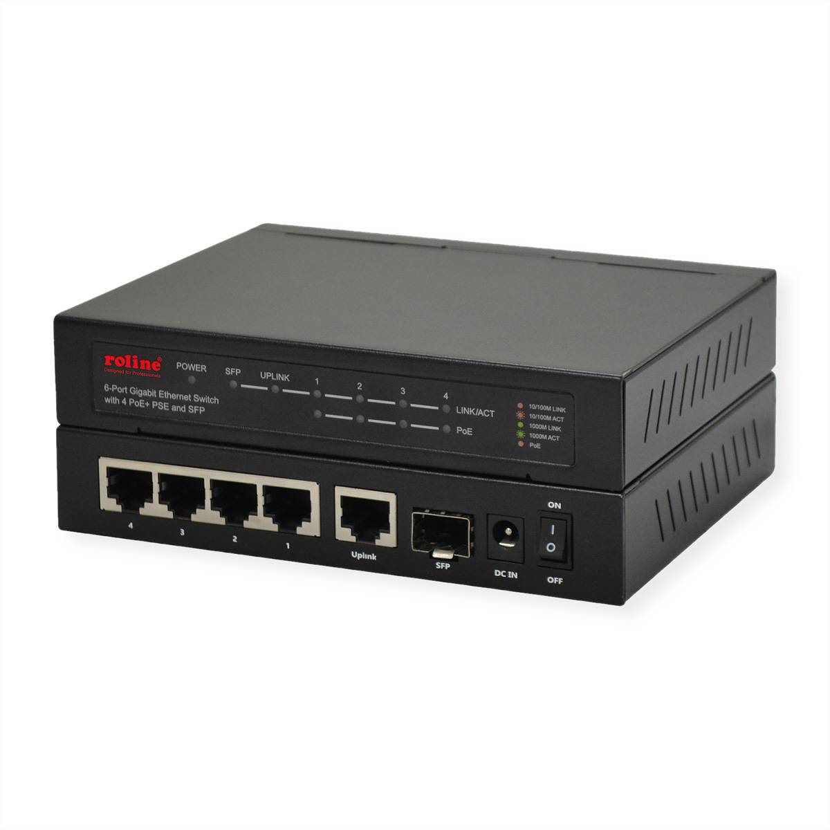 ROLINE Gigabit Ethernet Switch 6 Ports (5x 10/100/1000 + 1x SFP, 4x PoE+) Netzwerk-Infrastruktur