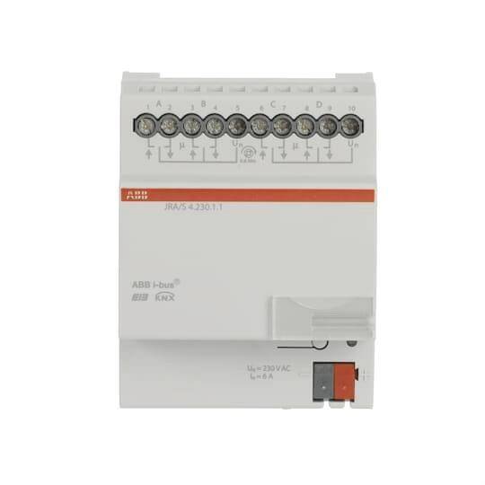 Elektrisches Relaisgerät mit ABB-Logo, zeigt nummerierte Anschlussports und Spezifikationen „230V AC