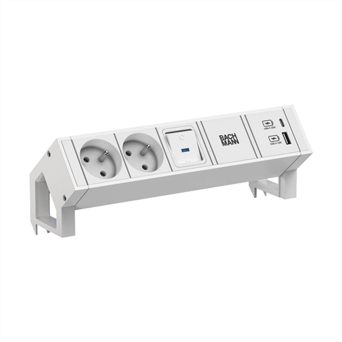 BACHMANN DESK2 white 2xUTE 1xSchalter 1xUSB A/C 22W 0,2m GST18 Steckdosenleisten DESK 2