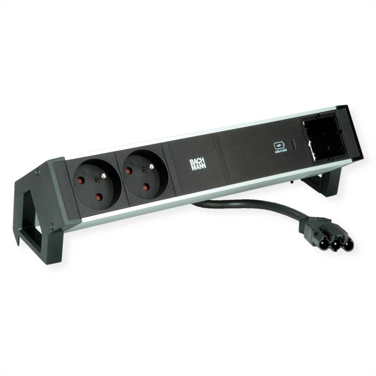 BACHMANN DESK2 ALU BLACK 2xUTE 1xCM 1xUSBC 60W 0,2m GST18 Steckdosenleisten Aufbau-Anschlussfelder 2